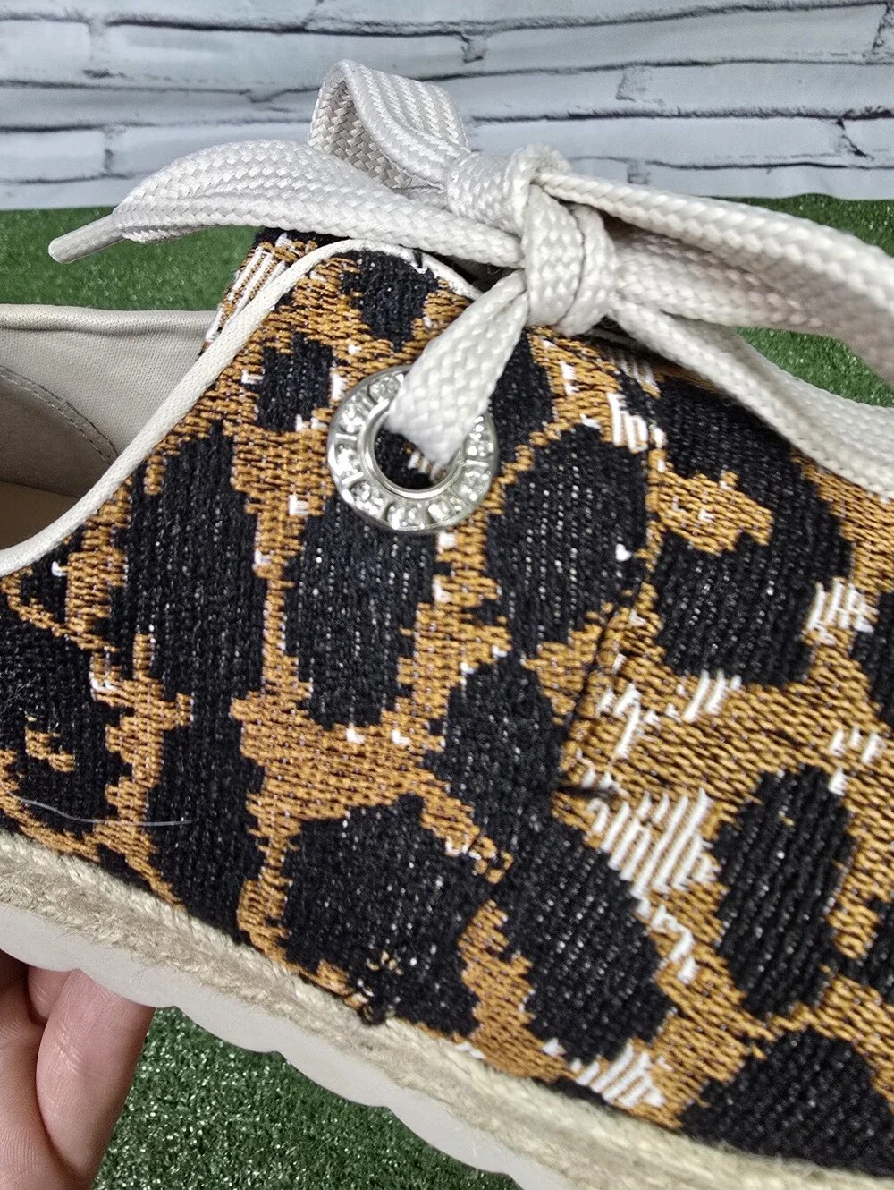 Crown & Ivy Dolly Espadrille Stacked Sole Leopard Woven Canvas Shoes Size 9